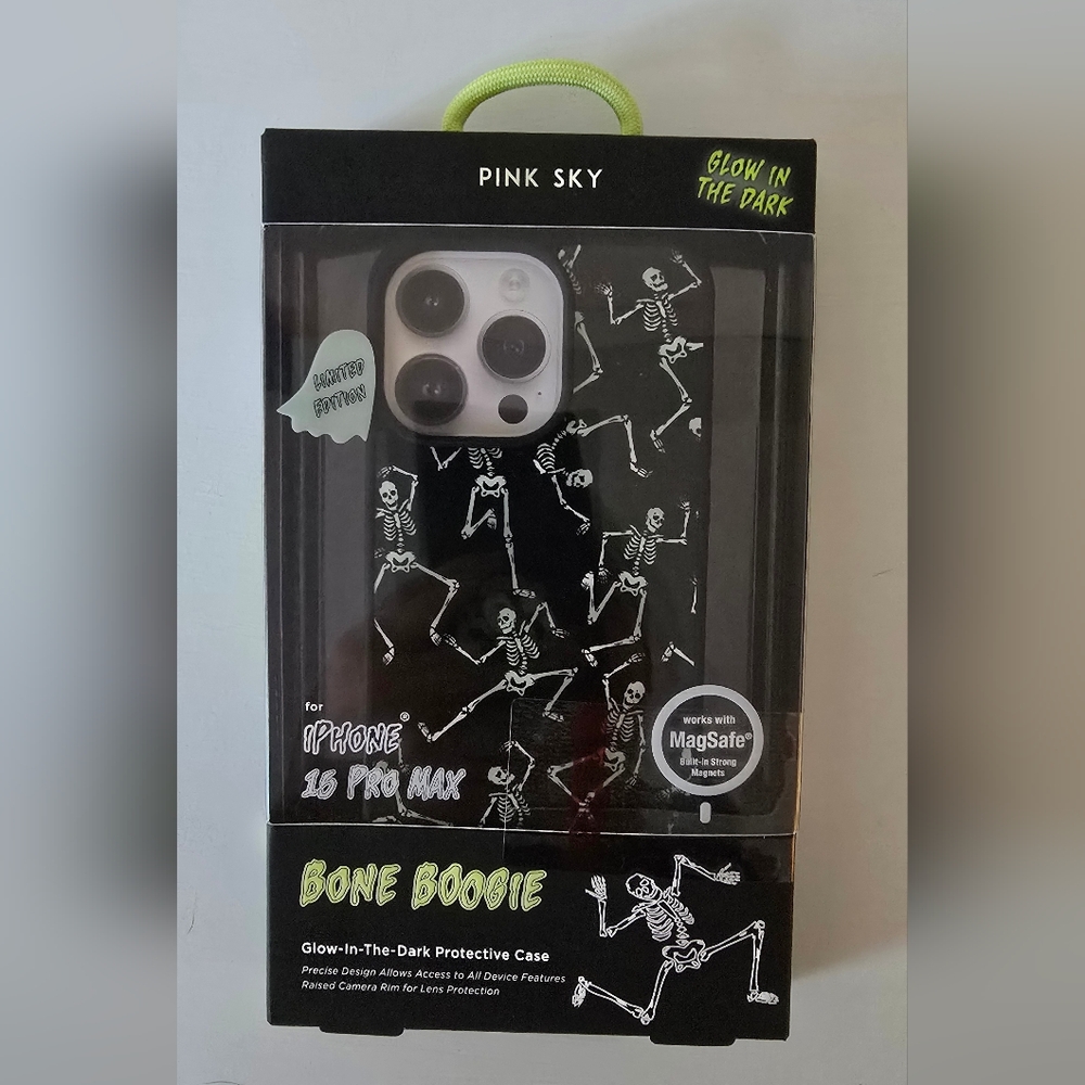 Pink Sky Bone Boogie Glow-in-the-Dark Skeleton iPhone 15 Pro Max Case MagSafe